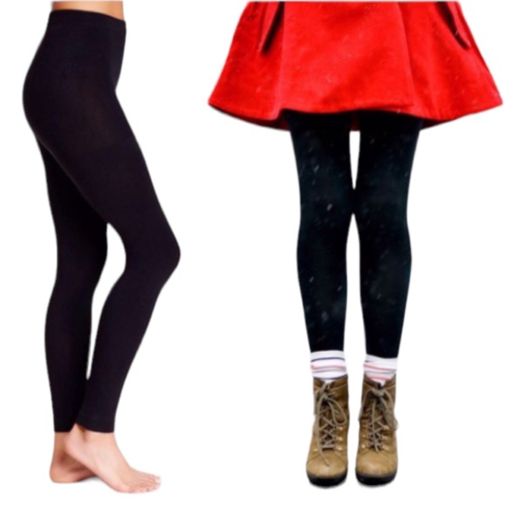 Black fleece-lined footless thermal layering tights size small